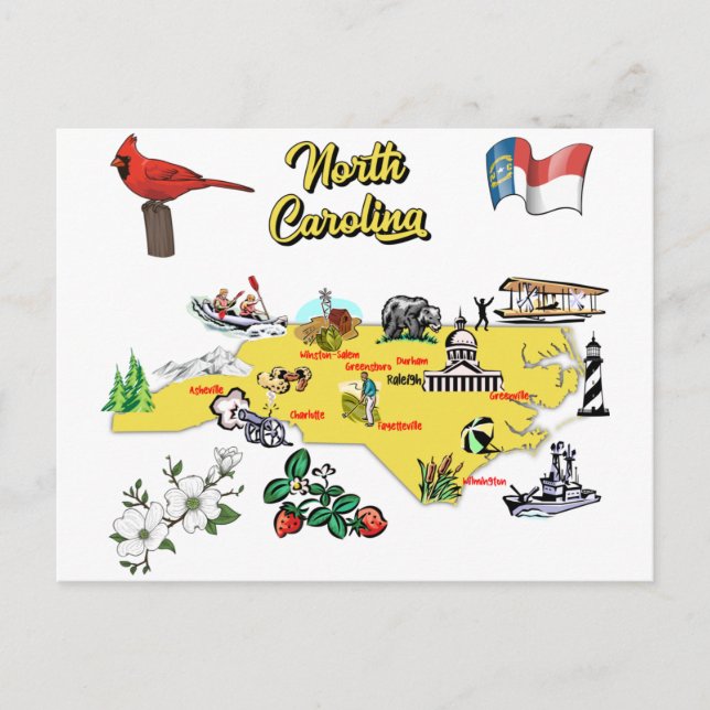 North Carolina Karta Illustration Vykort (Framsida)