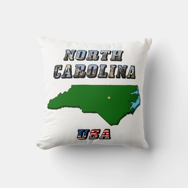 North Carolina Karta, kontur, foto och US Flagga T Kudde (Framsida)