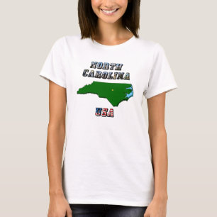 North Carolina Karta, kontur, foto och US Flagga T Tee