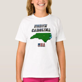 North Carolina Karta, kontur, foto och US Flagga T Tee Shirt