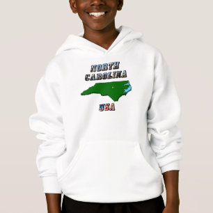 North Carolina Karta, kontur, foto och US Flagga T Tee Shirt