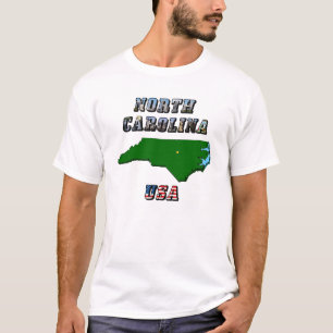 North Carolina Karta, kontur, foto och US Flagga T Tröja