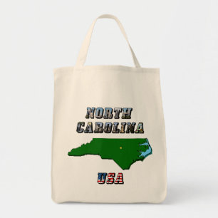 North Carolina Karta, kontur, foto och US Flagga T Tygkasse