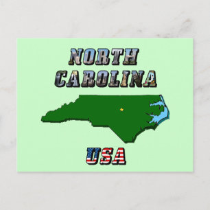 North Carolina Karta, kontur, foto och US Flagga T Vykort