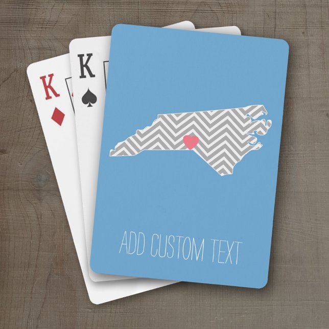North Carolina Karta med Anpassningsbar Heart och  Spel Kort (Personalized Playing Cards with a State Map, Movable Heart and Name)
