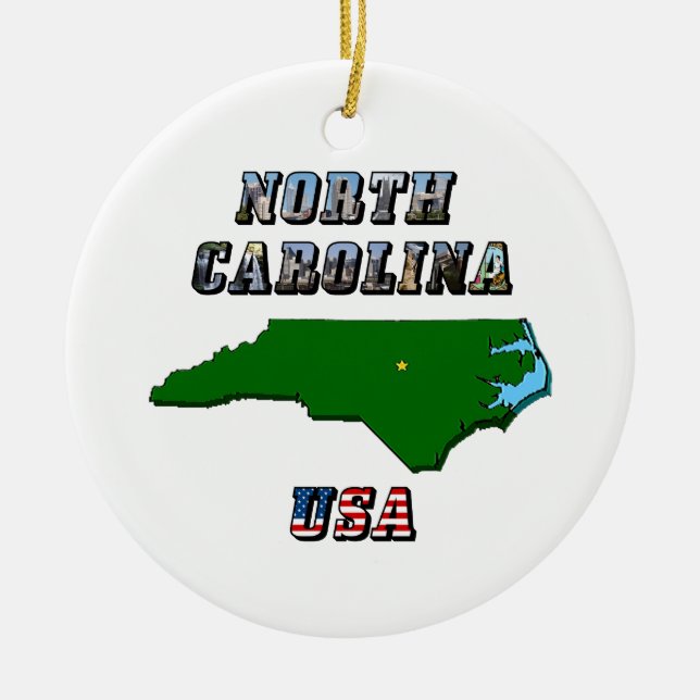 North Carolina Karta och Text Julgransprydnad Keramik (Framsidan)