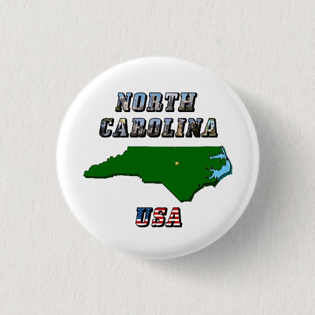 North Carolina Karta och Text Knapp (Framsida)