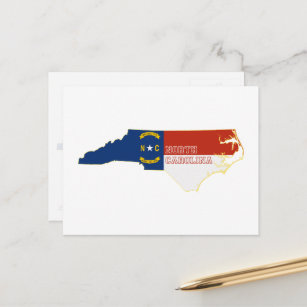 North Carolina Karta Shaped Statlig flagga Carolin Vykort