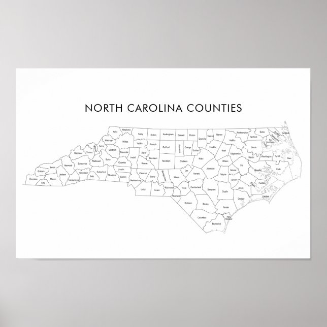 North Carolina län karta med län namn Poster (Framsidan)