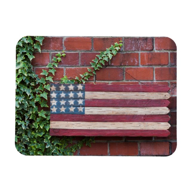 North Carolina, Linville, trä US flagga Magnet (Horisontell)