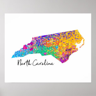 North Carolina Modern Karta Poster