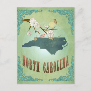 North Carolina Modern Vintage State Karta - Grönt Vykort