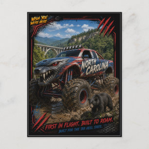 North Carolina Monster Truck Terräng Konst Vykort