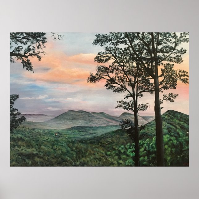North Carolina Mountain Sunrise Acrylic Painting Poster (Framsidan)