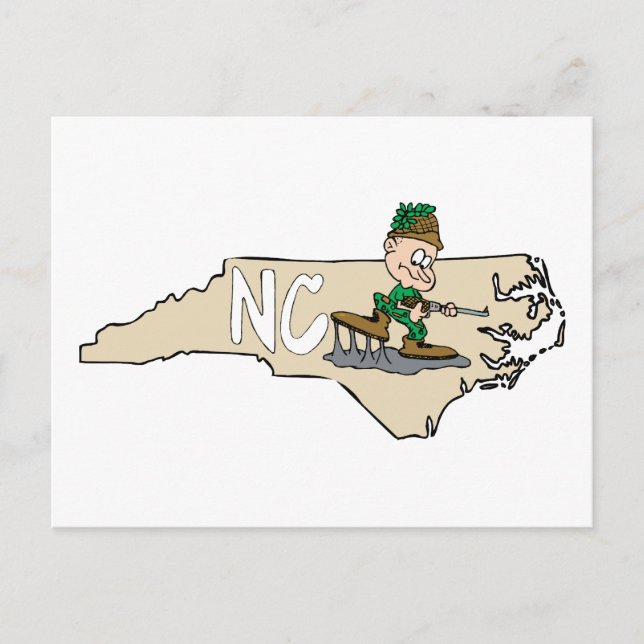 North Carolina NC Tecknad Karta med Hunter Vykort (Framsida)
