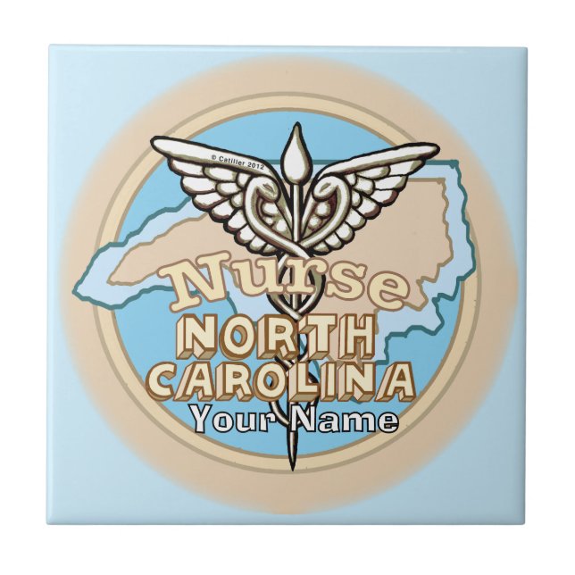 North Carolina Nurse Caduceus Ceramic Tile Kakelplatta (Framsidan)