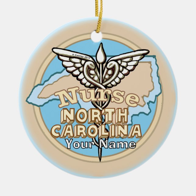 North Carolina Nurse Caduceus  Julgransprydnad Keramik (Framsidan)