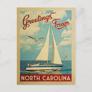 North Carolina Postcard Sailboat Vintage resor Vykort