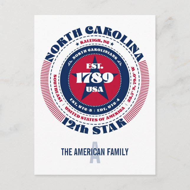 North Carolina, Raleigh, NC, Patriotic, Monogram Vykort (Framsida)