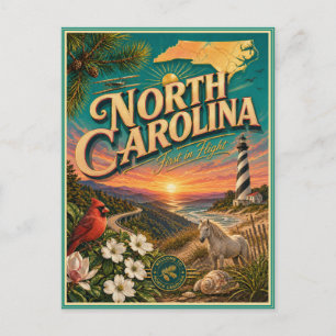 North Carolina Retro Resa Souvenir vykort