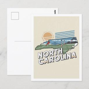 North Carolina Retro Travel Design Iconic US Vykort