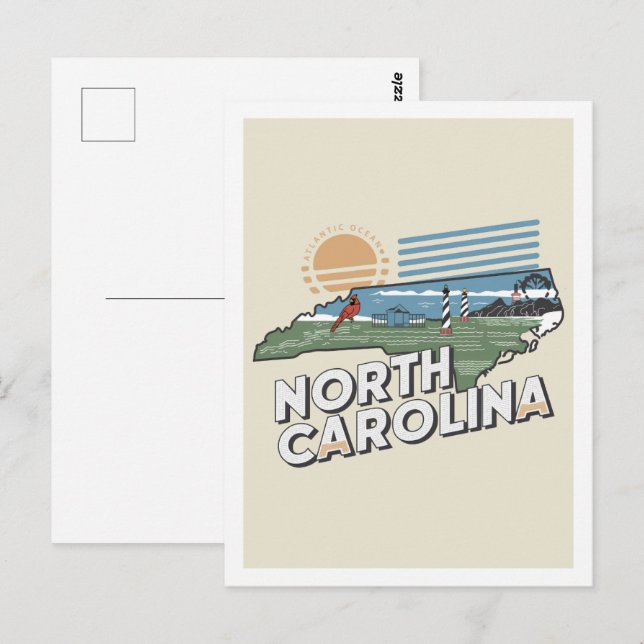 North Carolina Retro Travel Design Iconic US Vykort (Fram/baksida)