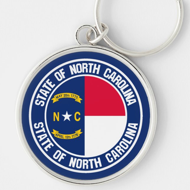 North Carolina Round Emblem Rund Silverfärgad Nyckelring (Framsidan)