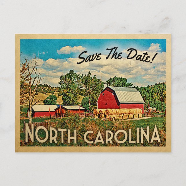 North Carolina Save Date Farm Barn Rustic Meddelande Vykort (Framsida)