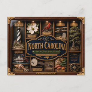 North Carolina Shadow Box 3D Figurin Delstat Vykort