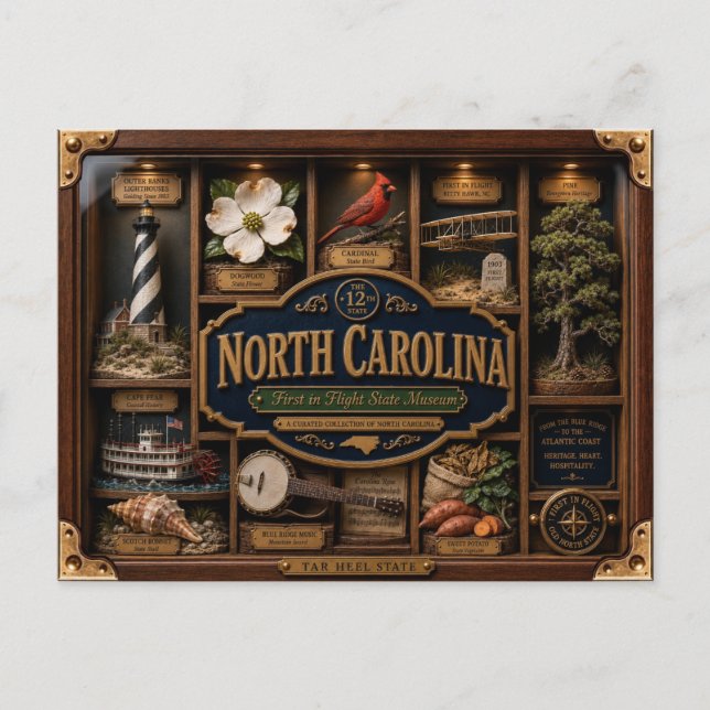 North Carolina Shadow Box 3D Figurin Delstat Vykort (Framsida)