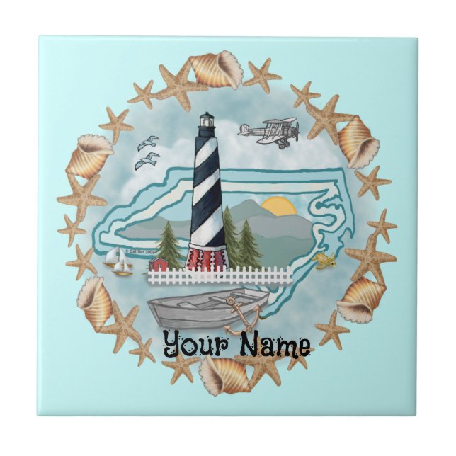 North Carolina Snäckas Lighthouse Tile Kakelplatta (Framsidan)
