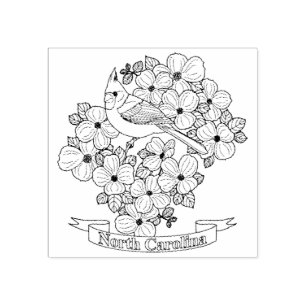 North Carolina State Bird and Flower Coloring Page Stämpel