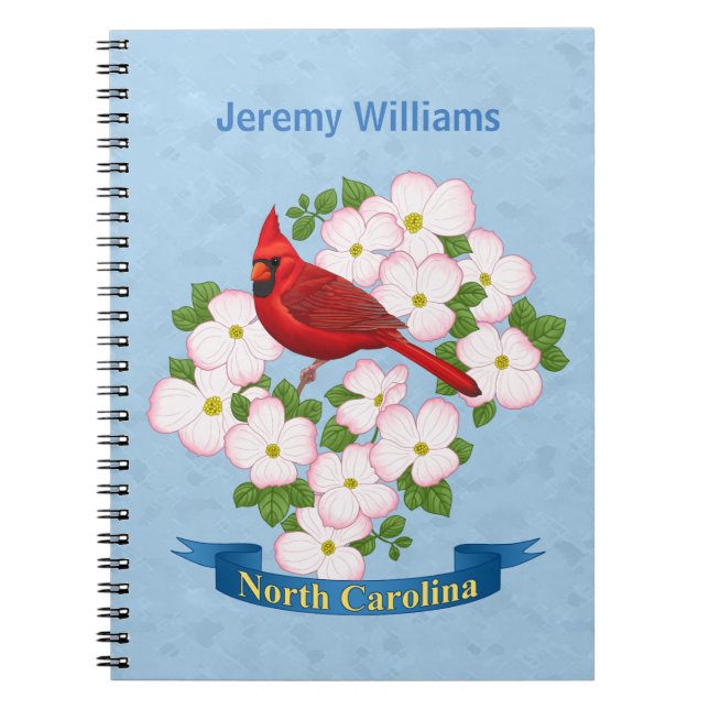 North Carolina State Cardinal Bird Dogwood Flower Anteckningsbok Med Spiral (Framsidan)