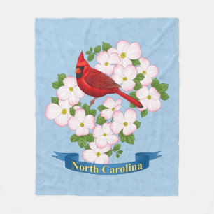North Carolina State Cardinal Bird Dogwood Flower Fleecefilt
