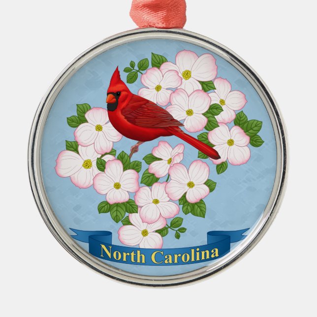 North Carolina State Cardinal Bird Dogwood Flower Julgransprydnad Metall (Framsidan)