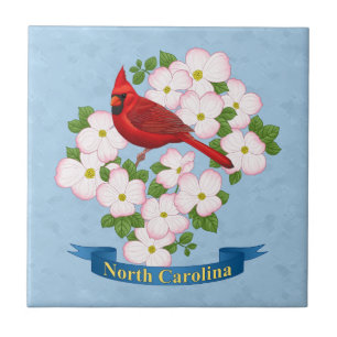 North Carolina State Cardinal Bird Dogwood Flower Kakelplatta