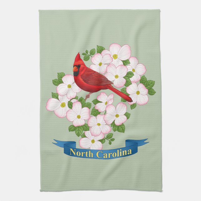 North Carolina State Cardinal Bird Dogwood Flower Kökshandduk (Vertikal)