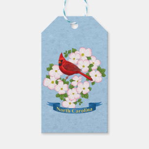 North Carolina State Cardinal Bird Dogwood Flower Presentetikett