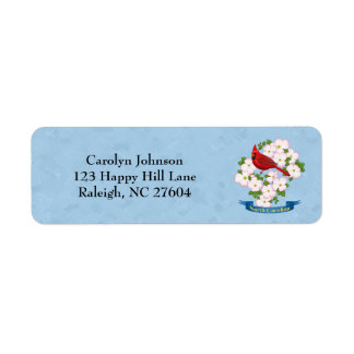 North Carolina State Cardinal Bird Dogwood Flower Returadress Etikett