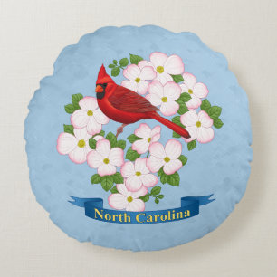 North Carolina State Cardinal Bird Dogwood Flower Rund Kudde