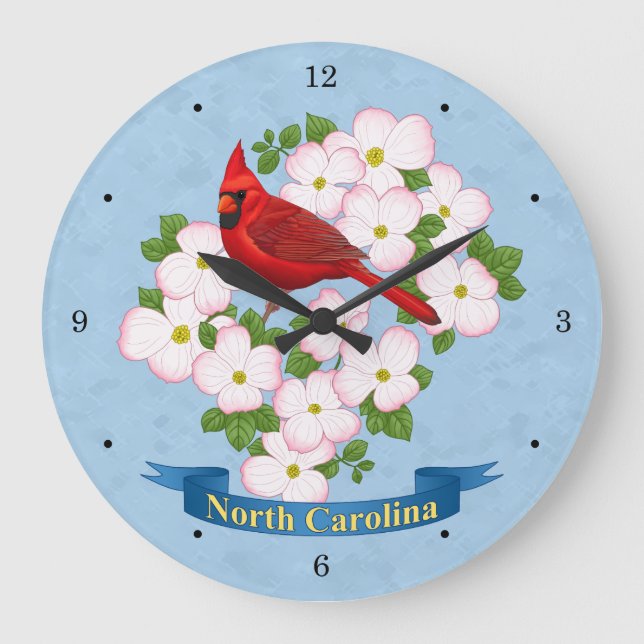 North Carolina State Cardinal Bird Dogwood Flower Stor Klocka (Framsida)