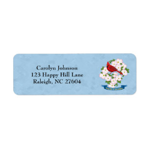 North Carolina State kardinal Bird Dogwood Flower Returadress Etikett