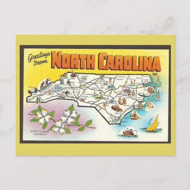 North Carolina State Karta vykort (Framsida)