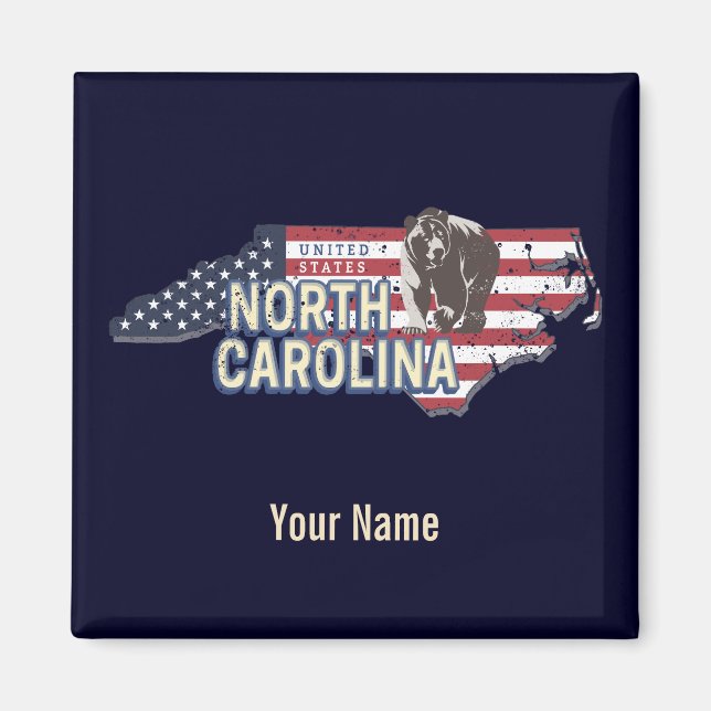 North Carolina State United Stater Karta USA Vinta Magnet (Framsidan)