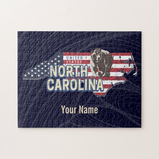 North Carolina State United Stater Karta USA Vinta Pussel (Horisontell)