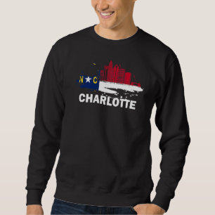 North Carolina Statlig flagga Charlotte Cityscape Lång Ärmad Tröja