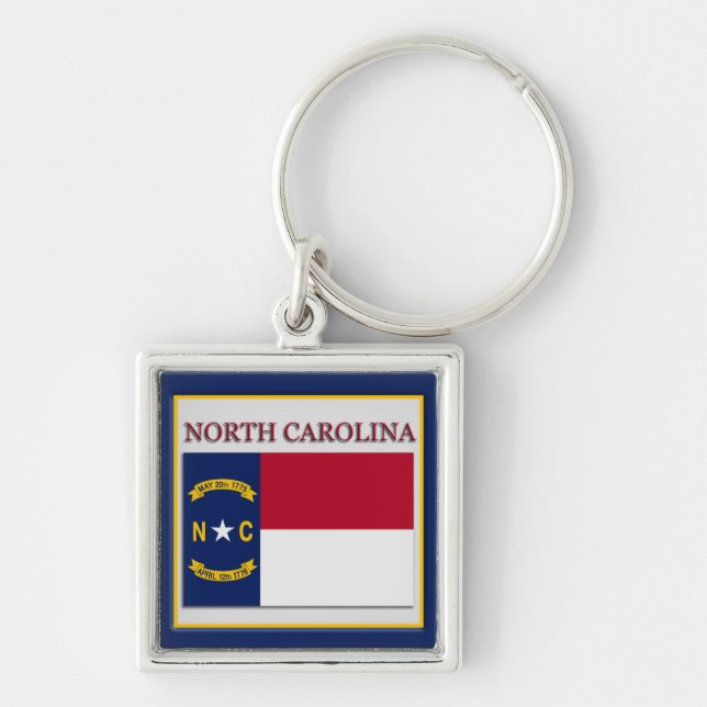 North Carolina Statlig flagga Design Premium Keych Fyrkantig Silverfärgad Nyckelring (Framsidan)