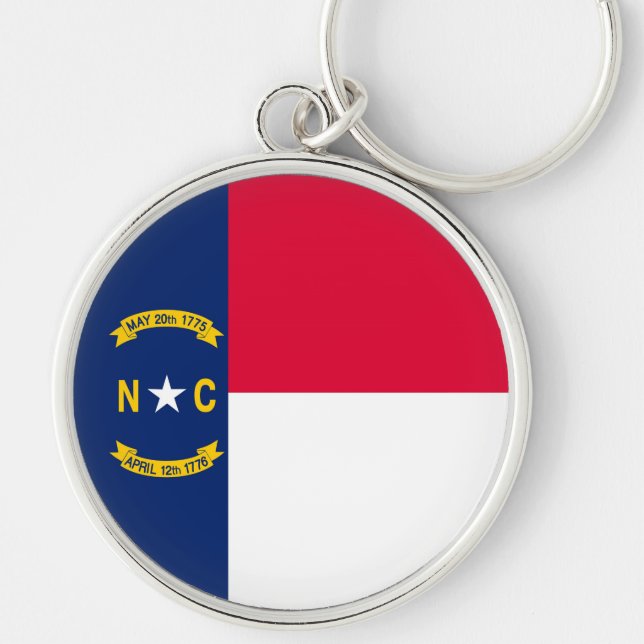 North Carolina Statlig flagga Design Rund Silverfärgad Nyckelring (Framsidan)