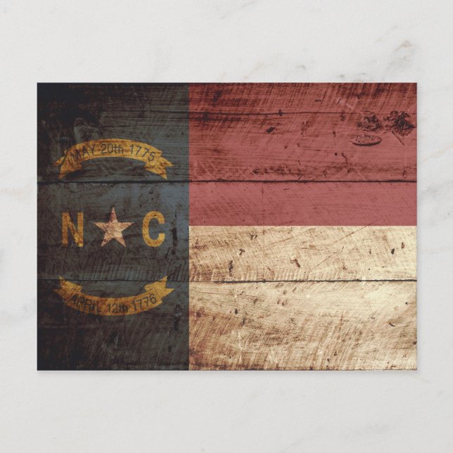 North Carolina Statlig flagga på Old Wood Grain Vykort (Framsida)