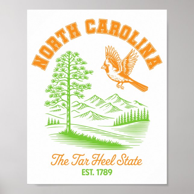 North Carolina Tar Heel State Cardinal Pine Tree  Poster (Framsidan)